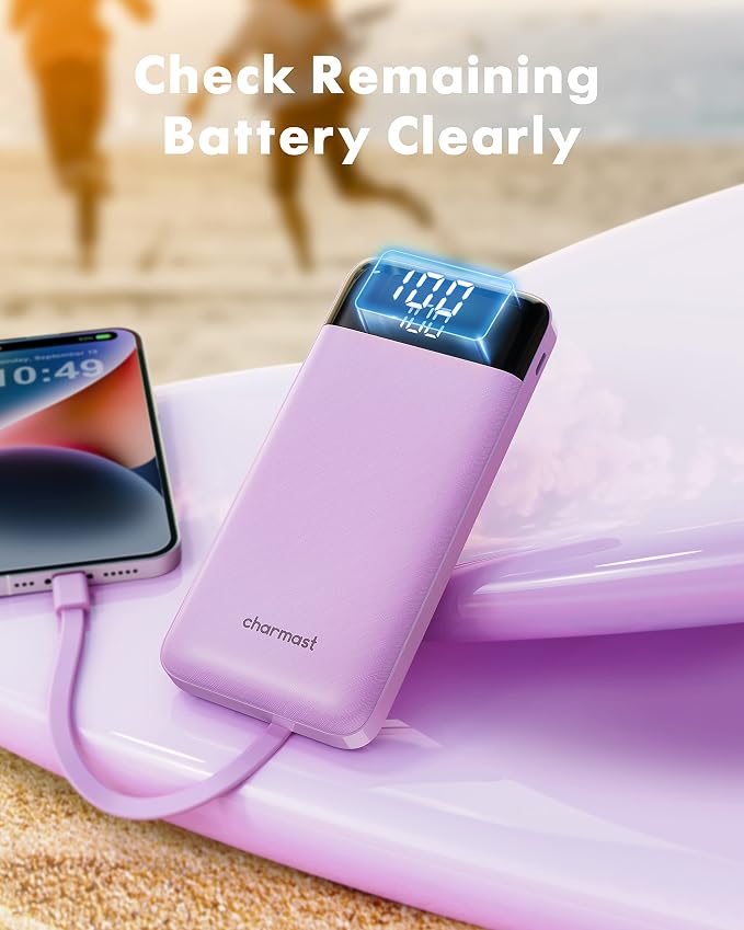 charmast Portable Charger with Built in Cables, Power Bank with Cords Wires, Slim 10000mAh Travel Battery Pack 6 Outputs 3 Inputs 6A Fast Charging for Samsung Google Pixel LG Moto iPhone iPad - Image 7