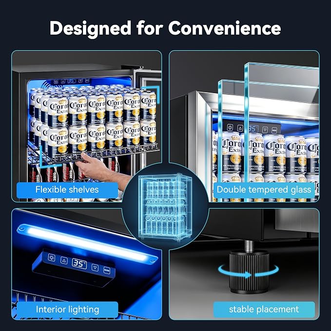Beverage Refrigerator, 2.47 Cu.Ft Mini Fridge Beverage Cooler | Glass Door, 35–65°F Digital Temperature Display, Adjustable Shelves, Beverage Fridge for Soda, Beer & Wine - Image 7