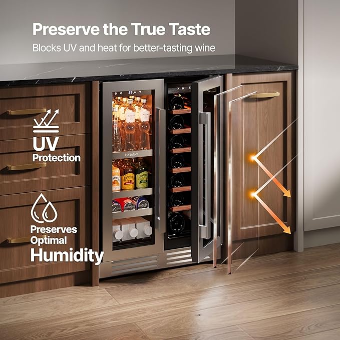 Ca'Lefort 24 Inch Wine & Beverage Refrigerator, 60 Can & 20 Bottle | 36-72°F Touch Control, Dual-Pane Glass Door, Adjustable Shelves, 3 Color LED, Built-In or Under Counter for Home Bar Kitchen - Image 4
