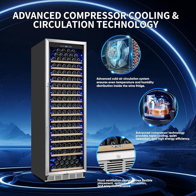 Large 200 Bottle Wine Fridge - 24 Inch Wine Cooler Refrigerator, Freestanding and Built-in Design, Upgraded Compressor Cooling, Intelligent Temperature Memory - Image 5