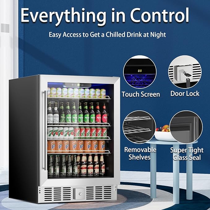 DOGHLY 182 Cans/5.3 Cu.Ft Beverage Refrigerator Glass Door Mini Fridge | Fast Cooling Mini Cooler with Adjustable Shelves for Soda, Beer, Wine, Low Noise Beverage Fridge for Home, Office,and Dorm - Image 2