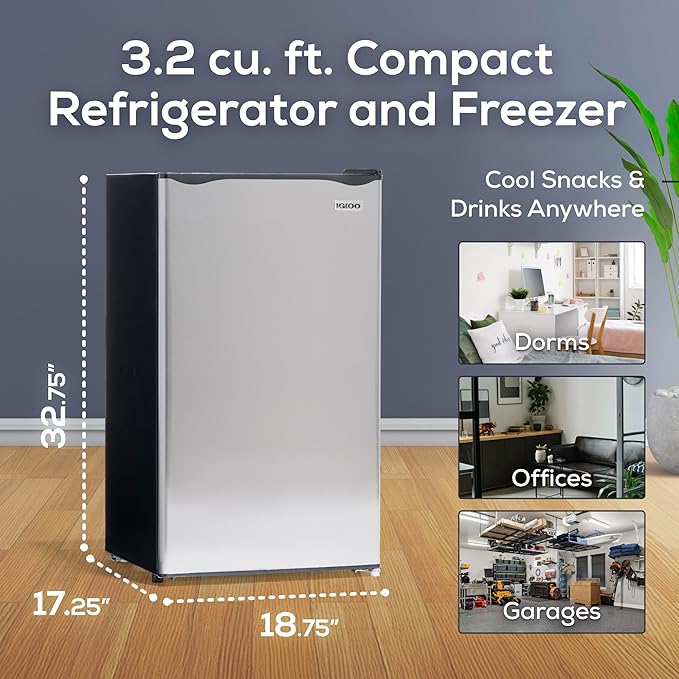 Igloo 3.2 Cu.Ft. Mini Fridge with Freezer - Single Door Compact Refrigerator with Glass Shelves for Homes, Dorms & Offices- Keep Snacks, Drinks & Frozen Foods Cool with Temperature Control Mini Fridge - Image 2