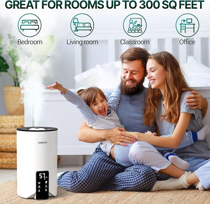 Humidifiers for Bedroom Smart Control - Dual Mist Cool & Warm Mist Humidifier 4L Big Capacity Top Fill Water Tank, Quie Humidifier, for Large Rooms Home Living Office Baby - Ultrasonic Humidifier - Image 7