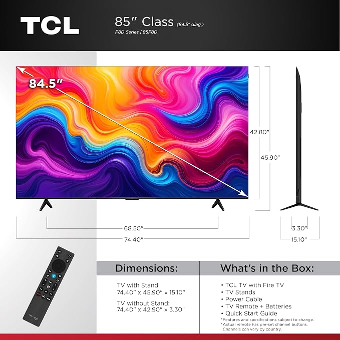 TCL 85-Inch Class F8D Series 4K QLED (85F8D, 2026 Model) with Dolby Vision HDR & Dolby Atmos, Smart Fire TV, Alexa+, 144Hz Refresh Rate, Game Accelerator 288, High Brightness LED Backlight - Image 2
