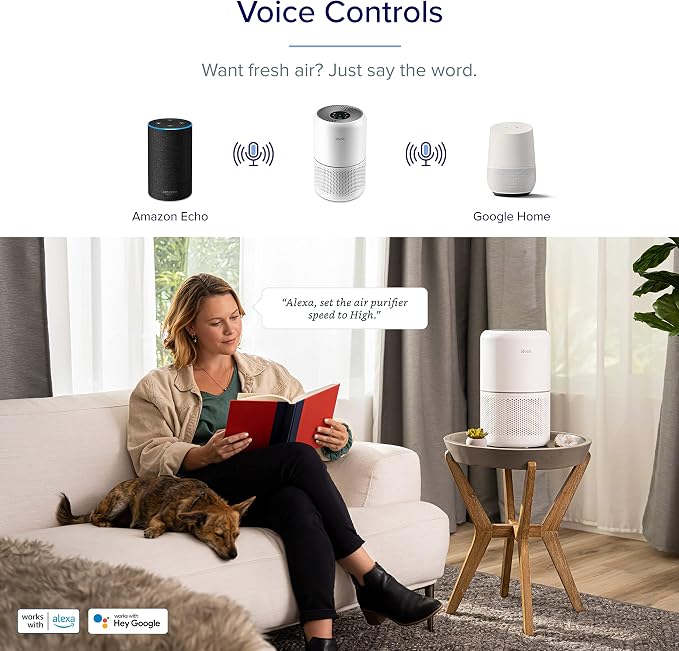 LEVOIT Air Purifiers for Home Bedroom, HEPA Sleep Mode, AHAM VERIFIDE, Smart WiFi for Home Large Room, Quiet Cleaner for Pet Hair, Allergies, Dust, Smoke, Pollon, Alexa Control, Core300S-P, White - Image 3