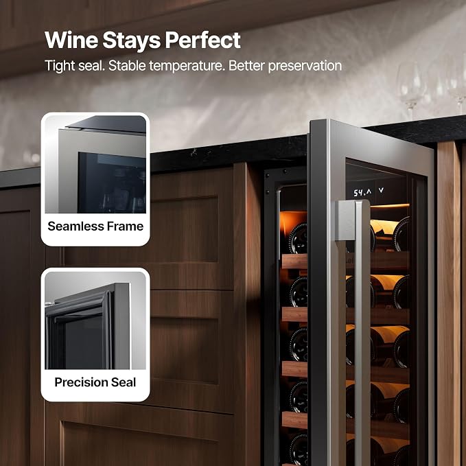 Ca'Lefort 15 Inch Wine Fridge, 33 Bottles Under Counter Wine Cooler | 40-65°F Touch Control, Dual-Pane Glass Door, Adjustable Shelves, 3 Color LED, Built-In or Under Counter for Home Bar Kitchen - Image 5