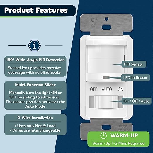 TOPGREENER Occupancy/Vacancy PIR Motion Sensor Light Switch, Learning Function - Image 2