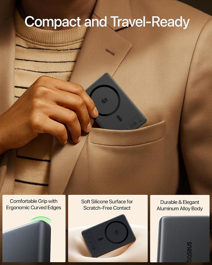 Baseus Picogo AM52 MagSafe Power Bank, Qi2.2 25W 10,000mAh Magnetic Portable Charger, 0.6" Slim 45W USB-C Fast Charging Alloy Wireless Battery Pack, Travel Essential for iPhone 17/16/15/14/13/12 Only - Image 7