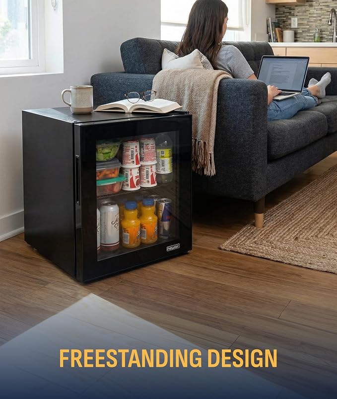 NewAir 60 Can Beverage Refrigerator | Compact Freestanding Mini Fridge for Bedroom, Dorm, Office or Gaming Room | Glass Door, Adjustable Shelf & Quiet Cooling | Black - Image 9