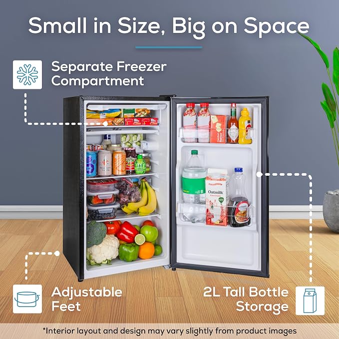 Igloo 3.2 Cu.Ft. Mini Fridge with Freezer - Single Door Compact Refrigerator with Glass Shelves for Homes, Dorms & Offices- Keep Snacks, Drinks & Frozen Foods Cool with Temperature Control Mini Fridge - Image 3