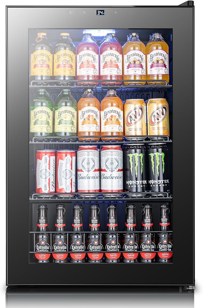 Yeego Beverage Refrigerator Drink Cooler, 155 Cans Mini Fridge | Double-pane Glass Door, for Soda Wine Beer Home Office Bar, 34°F-54°F Temperature Control, , Adjustable Shelves, Black by Yeego