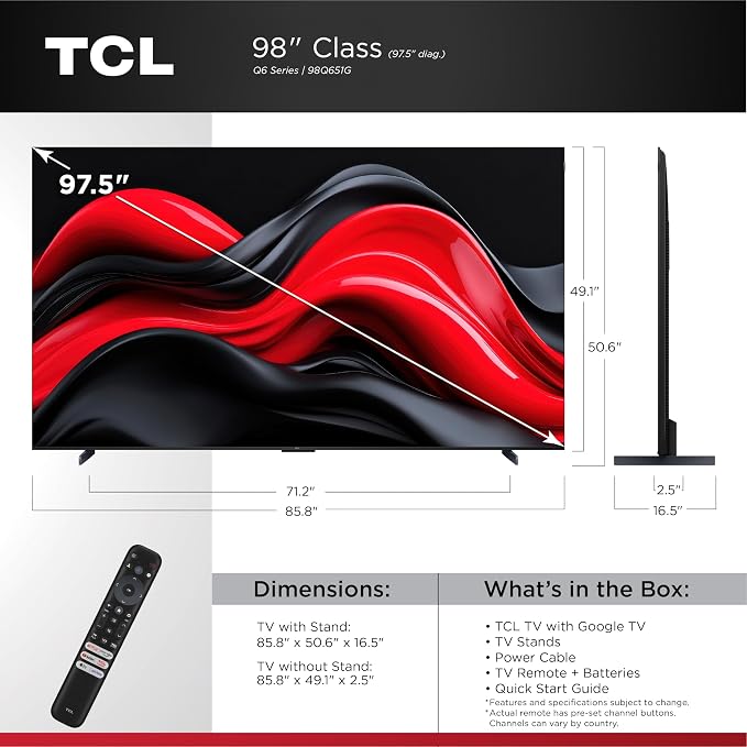 TCL 98-Inch Q65 QLED 4K UHD Smart TV with Google TV (98Q651G, 2024 Model) Dolby Vision, Dolby Atmos, HDR Pro+, Game Accelerator Enhanced Gaming, Voice Remote, Works with Alexa, Streaming Television - Image 2