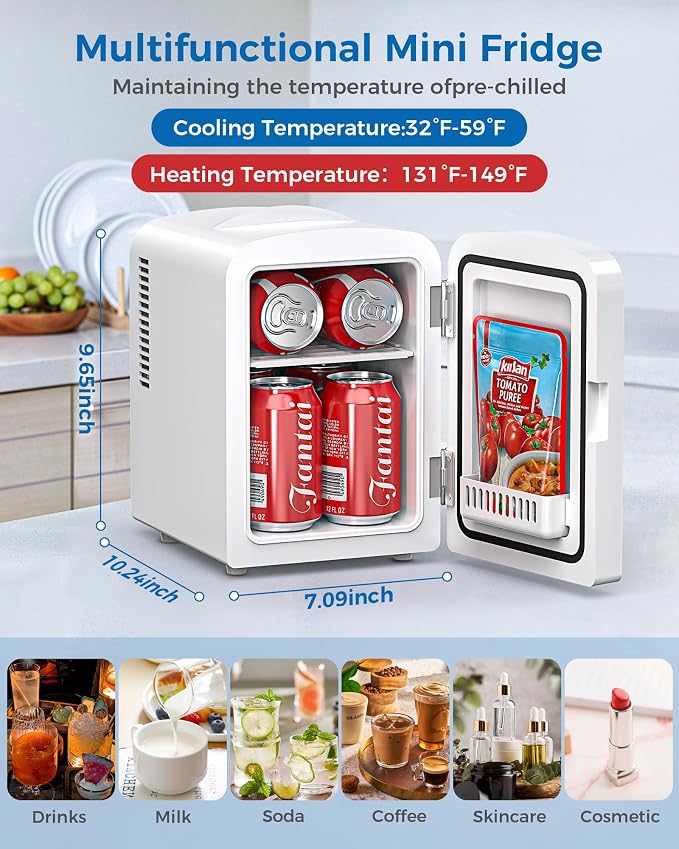 Electactic Mini Fridge, 4L/6 Cans Cooler & Warmer for Bedroom Office | Portable Compact Refrigerator for Skincare, Drink, Cosmetics, Energy Saving, Low Noise, 120V AC/12V DC for Home & Car Use - Image 2