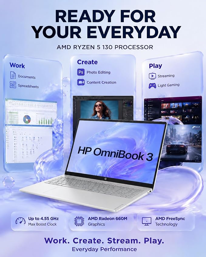 HP OmniBook 3 17.3" Touchscreen Laptop, AMD Ryzen 5 130 Processor (Up to 4.55 GHz), 16GB RAM, 1TB SSD, FHD IPS Display, Backlit Keyboard, Windows 11 Pro, Radeon 660M Graphics, Wi-Fi 6, Copilot+ PC - Image 3
