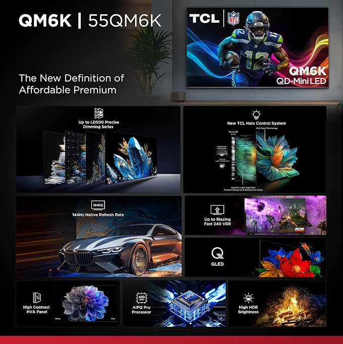 TCL 55 Inch Class QM6K Series | Mini LED QLED 4K HDR | 55QM6K, Latest Model | 120HZ-144HZ High Brightness Smart Google TV Dolby Atmos Onkyo Audio | Voice Remote Alexa Gaming Streaming Television - Image 4