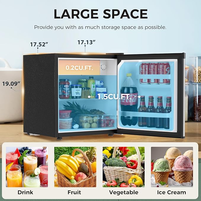 Antarctic Star Compact Refrigerator Mini Fridge with Freezer, Single Reversible Door, Dorm Fridge, Wire Shelf, Defrost Button, for Bedroom, Office, kitchen, 1.7 Cu. Ft, Steel - Image 2