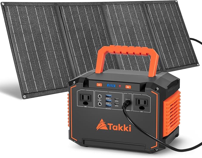 Takki 300W Solar Generator 240Wh Portable Power Station with 40W Foldable Solar Panel Power Bank with 110V AC Outlet USB DC for Emergency CPAP Outdoor Camping Home Use Blackout by Takki