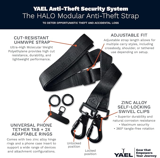 YAEL Halo Black Adjustable Cut-Resistant Anti-Theft Security Strap - Image 2