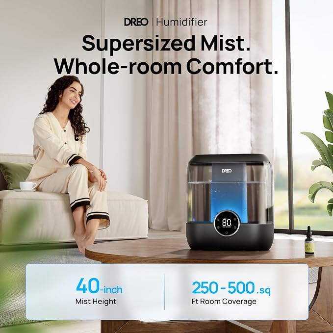 DREO 6L Top Fill Humidifiers for Bedroom, 60H Runtime, 28 dB Quiet Supersized Cool Mist Humidifiers for Large Room, Ultrasonic Humidifier for Home, Plant, Baby, Night Light, Indoor - Image 2