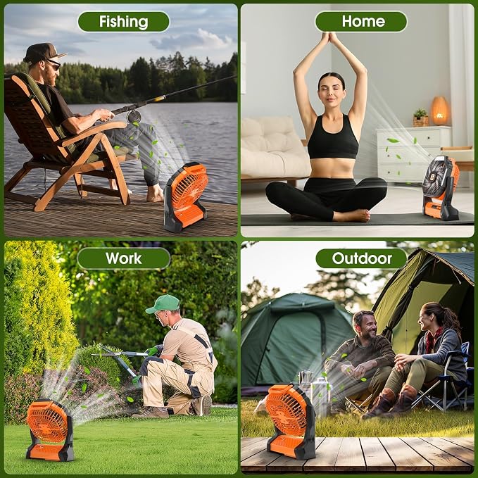 Portable Rechargeable Fan, 20000mAh Cordless Battery Powered Camping Fans with SOS & LED Lantern, Small USB C Operated Outdoor Tent Ventilador for Travel Camp Fishing Picnic Home Worksite Supplies - Image 7