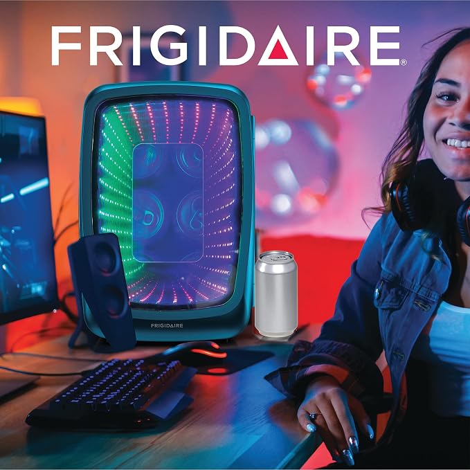 Frigidaire Gaming Light Up Mini Beverage Refrigerator, 6 can, 4 liters, Cooler with large see through door and LED lights Perfect for Gaming Experience, Home, Office, or Cars.12V Charger (Blue) - Image 6