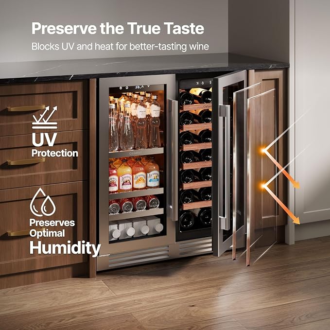 Ca'Lefort 30 Inch Wine & Beverage Refrigerator, 80 Can & 33 Bottle | 36-72°F Touch Control, Dual-Pane Glass Door, Adjustable Shelves, 3 Color LED, Built-In or Under Counter for Home Bar Kitchen - Image 4
