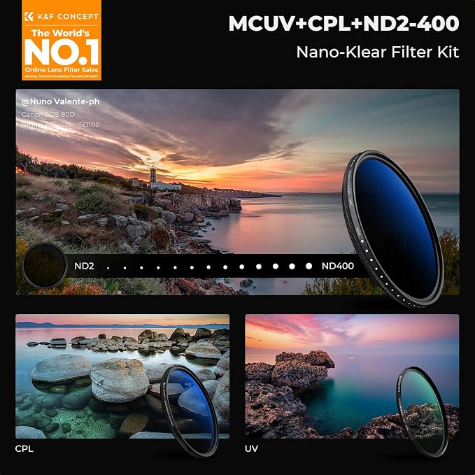 K&F Concept 46mm UV/CPL/ND2-400 Lens Filters Kit-18 Multi-Layer Coatings - Image 2
