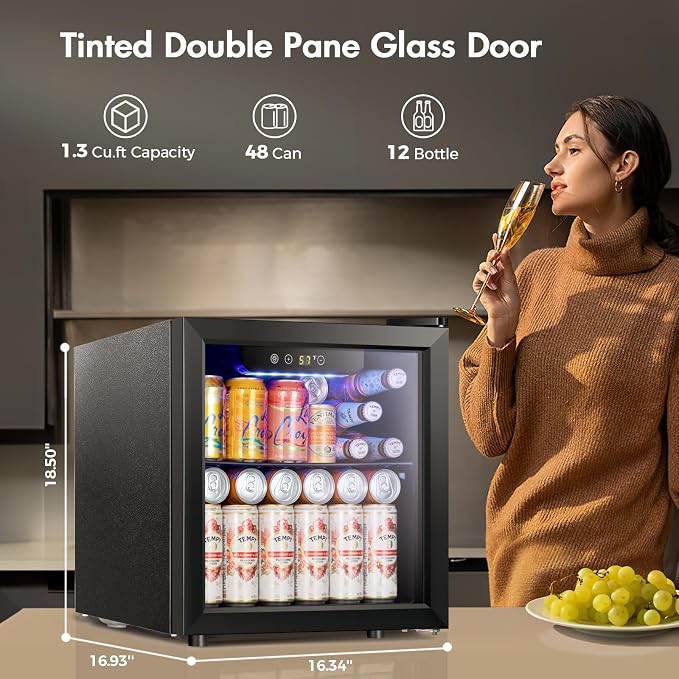 Kismile 1.3 Cu.ft Beverage Refrigerator and Cooler,12 Bottle 48 Can Mini Fridge Glass Door, Digital Temperature Display for Soda, Beer or Wine, Small Drink Dispenser Cooler for Home, Office, Bar - Image 5