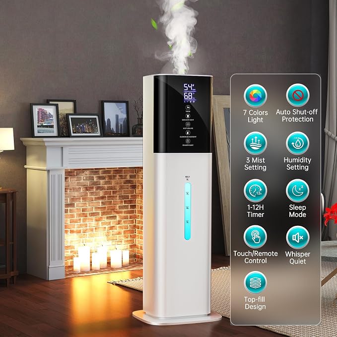 Humidifiers Large Room Bedroom with 7 Colors Light,Honovos 8L 2.1Gal Quiet Ultrasonic Cool Mist Topfill Humidifier with 360° Nozzle 3 Speed Humidistat Essential Oil Tray for Baby Home Plant Yoga Sleep - Image 2