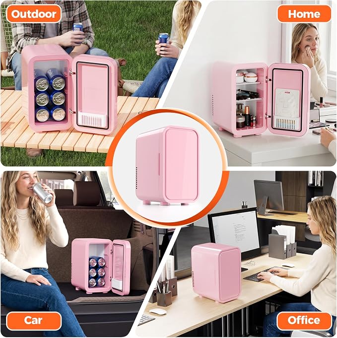 OSTBA Mini Fridge for Skincare, 6 Liter/8 Can 110V AC/ 12V DC Portable Thermoelectric Cooler Refrigerators for Bedroom, Skincare, Beverage, Office, Dorm Room and Car, Pink - Image 9