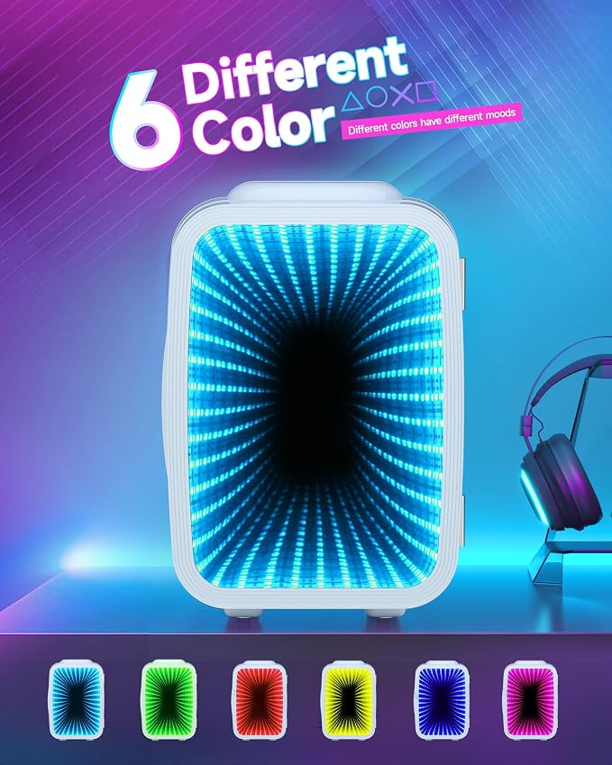 BEICHEN Mini Fridge, 4 Liter/6 Cans Small Fridge With Dimmable LED Light | Cooler and Warmer ,Compact and Portable,Quiet Operation，Home and Car Power Supply，Gaming mini fridge for Bedroom,Office - Image 2
