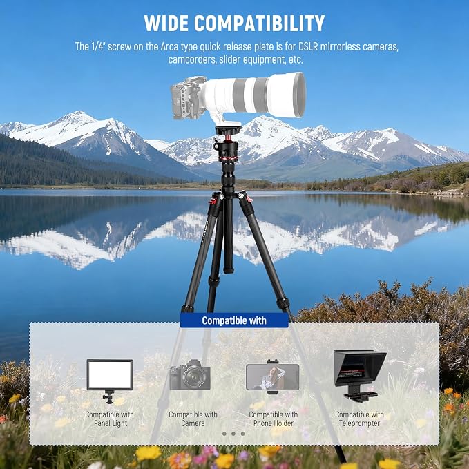 NEEWER Basics Carbon Fiber Travel Tripod, Arca Type Ball Head & Cell Phone - Image 6