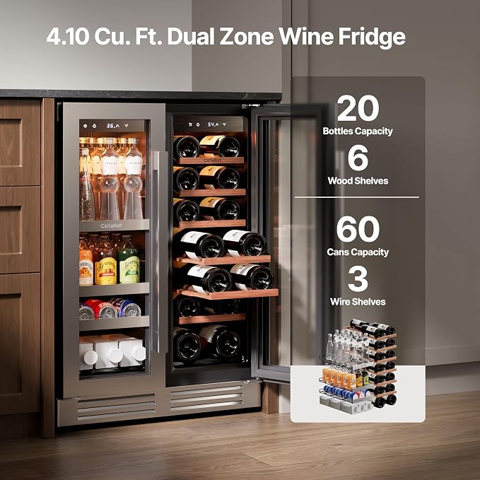 Ca'Lefort 24 Inch Wine & Beverage Refrigerator, 60 Can & 20 Bottle | 36-72°F Touch Control, Dual-Pane Glass Door, Adjustable Shelves, 3 Color LED, Built-In or Under Counter for Home Bar Kitchen - Image 2