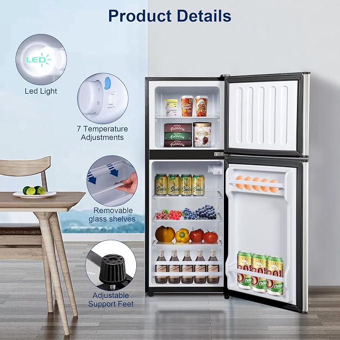 Small Refrigerator with Freezer 4.8 Cu. Ft. Mini Fridge with Freezer Silver | Compact Fridge for Apartment with Adjustable Thermostat & Removable Shelves, Mini Refrigerator for College, Dorm, Office - Image 2
