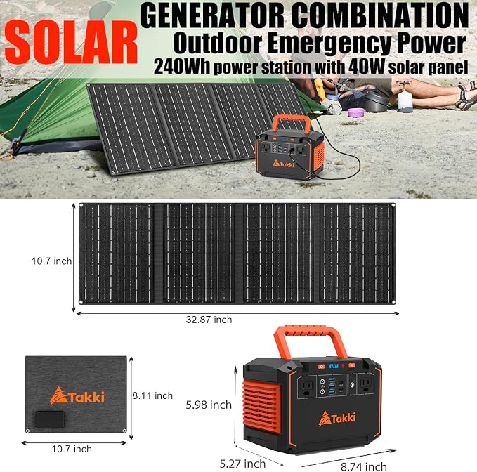 Takki 300W Solar Generator 240Wh Portable Power Station with 40W Foldable Solar Panel Power Bank with 110V AC Outlet USB DC for Emergency CPAP Outdoor Camping Home Use Blackout - Image 4