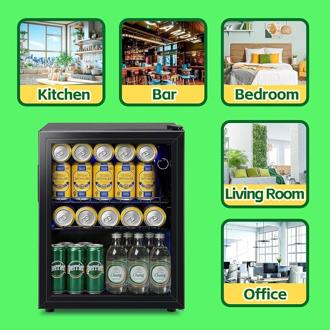 Beverage Refrigerator Cooler 2.6 Cu.Ft 85 Can Mini Small Fridge Black | Large Capacity with Glass Door, LED Light & Adjustable Shelves for Soda Beer Wine, Perfect for Home Bar Office - Image 9