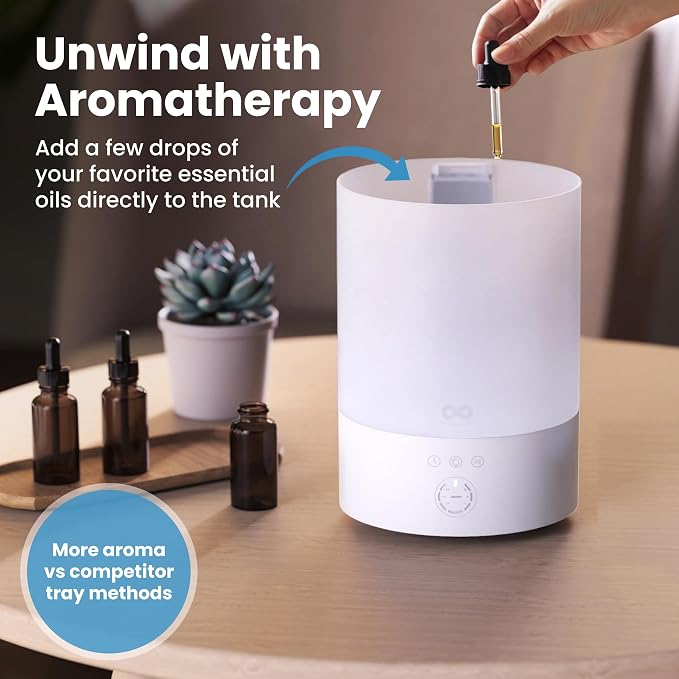 Everlasting Comfort 2.5L Top Fill Humidifier for Bedroom – Quiet, Easy to Fill & Clean, 24HR Runtime, Night Lights, Timer, Ultrasonic Cool Mist, Auto Shut-Off, Essential Oil Diffuser - White - Image 7