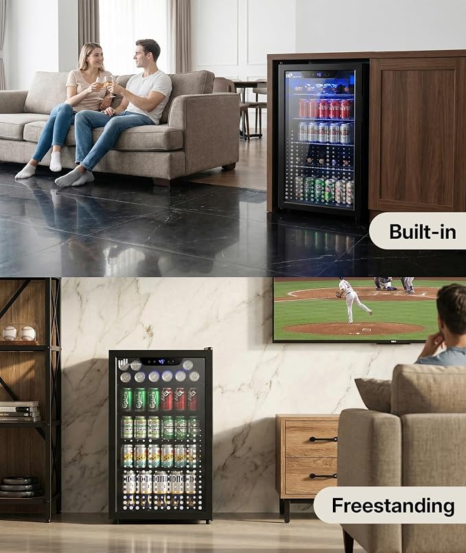 Upstreman 3.2 Cu.Ft Beverage Cooler, 126 Can Drink Fridge with Glass Door | Mini Beverage Fridge for Soda Wine Beer, Adjustable Temperature Control, Beverage Refrigerator for Home, Bar, Office - Image 8