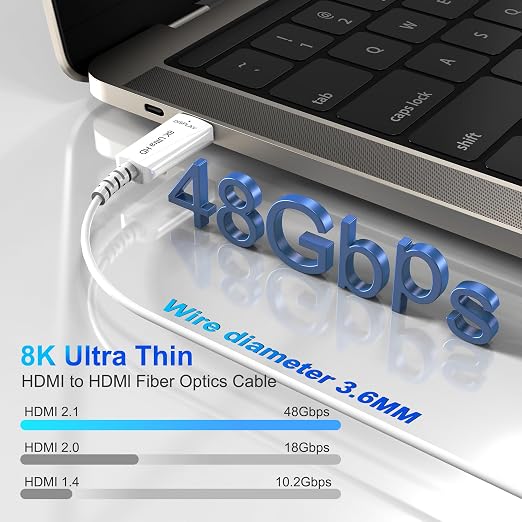 8K Fiber Optic HDMI Cable 130 FT, 8K@60Hz 4K@240Hz, Thin Extra Long HDMI Cable - Image 2