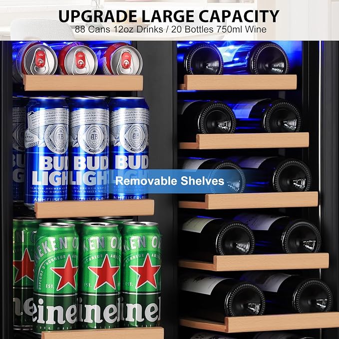 24 Inch Dual Zone Wine and Beverage Refrigerator, Built-in or Freestanding Cooler with French Doors, Under Counter Drink Fridge with Upgraded Compressor for Beer, Wine, and Soda - Image 7