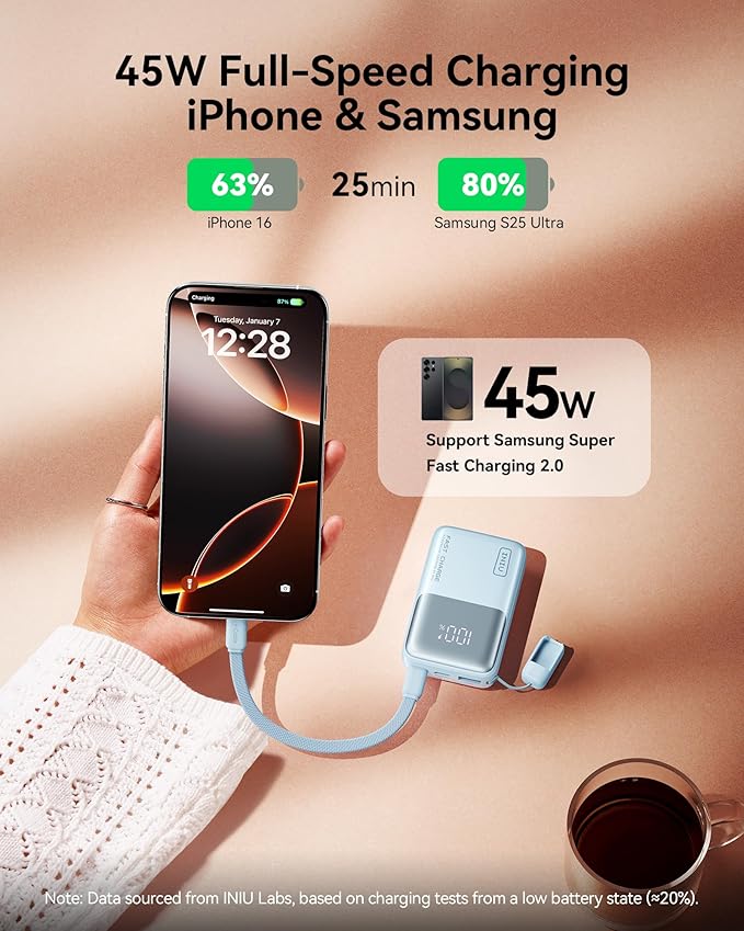 INIU Pocket Size Portable Charger, Ultra Small 10000mAh 45W PD Power Bank, Fast Charging Battery Pack, Travel Essentials Powerbank for iPhone 17 16 Pro Air, Xiaomi 17 Pro Max 16 15 14, S24 etc - Image 3