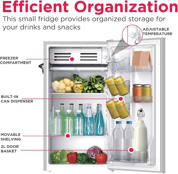 Frigidaire Retro Compact Fridge with Chiller, 3.2 cu ft Countertop Fridge with Built-In Bottle Opener, Compact Refrigerator for Office, Bedroom, Dorm Room or Cabin - 16.5"D x 19"W x 31"H (Moonbeam) - Image 4