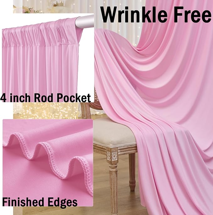 20ft x 12ft Wrinkle Free Pink Backdrop Curtains - Image 3