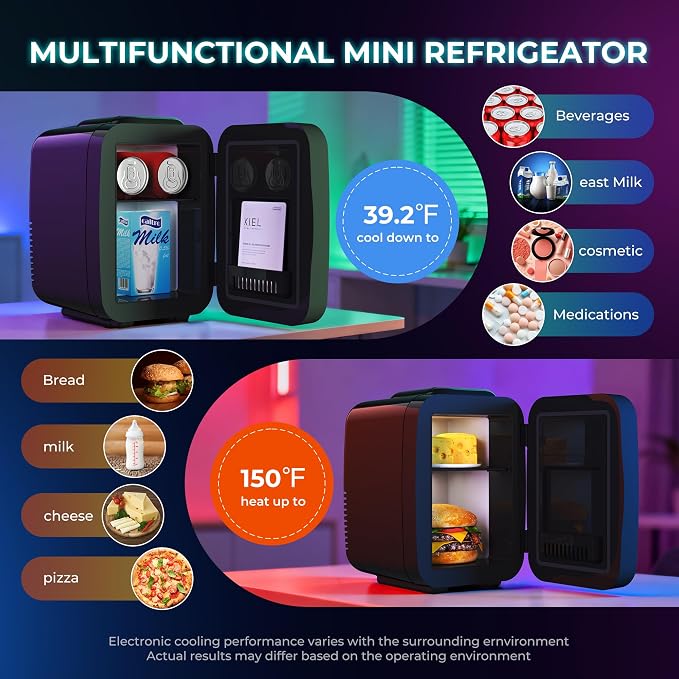BEICHEN Mini Fridge 4L/6 Can With APP Light Controller for Gaming Room | 4L compact design| APP-controlled customized gaming light | Silent & energy-saving | AC/DC for home & auto |Black - Image 4