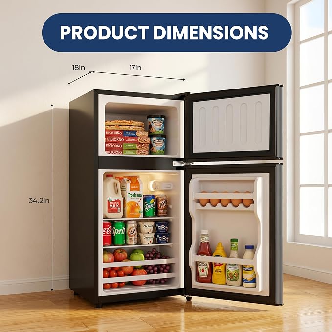 3.2 Cu.Ft Mini Fridge with Freezer, 2 Door Small Refrigerator with Adjustable Thermostat Energy-efficient Low Noise, Compact Fridge for Bedroom, Office, Dorm, Black - Image 2