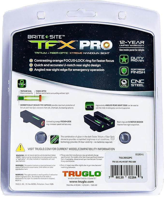 Truglo TFX PRO Handgun Sight, Glowing Shock Proof Tritium and Fiber Optic Night - Image 9