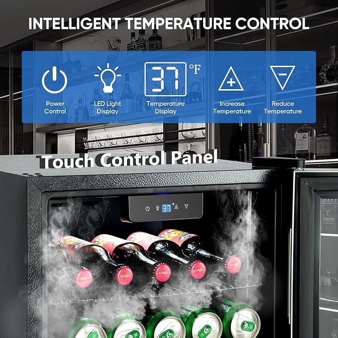 3.2 Cu.Ft Beverage Refrigerator, 130 Can Mini Fridge with Glass Door & Digital Temperature Control, Compressor Cooling Freestanding Cooler for Soda, Beer, Wine, Home, Office & Bar - Silver - Image 4