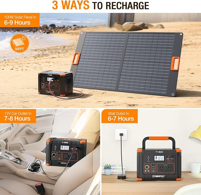 Portable Power Station 500W(Peak 1000W), 519Wh Outdoor Solar Generator Backup Battery Pack with 2 110V AC Outlets, 500W 10-Port Powerhouse for RV/Van Camping Fishing Climbing Road Trip Home Emergency - Image 8