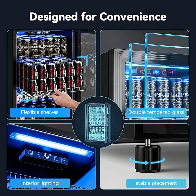 130 Can Beverage Refrigerator, 3.2 Cu.Ft Mini Fridge Beverage Cooler | Glass Door, 35–65°F Digital Temperature Display, Adjustable Shelves, Beverage Fridge for Soda, Beer & Wine - Image 5