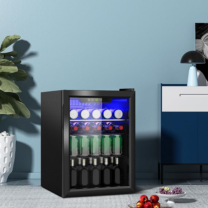 Stopasd Beverage Refrigerator Cooler, 2.6 Cu.Ft/95 Can Drink Fridge with Adjustable Shelves & Glass Door for Soda Wine Beer, Quiet Undercounter Small Fridge for Home/Office/Bar/Garage(40-61 ℉), Black - Image 6